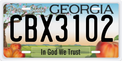 GA license plate CBX3102