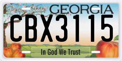 GA license plate CBX3115