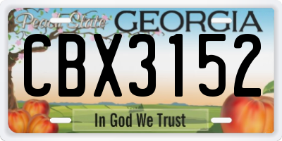 GA license plate CBX3152