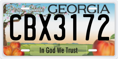 GA license plate CBX3172