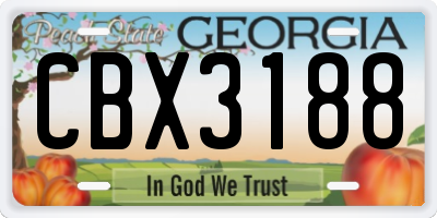 GA license plate CBX3188