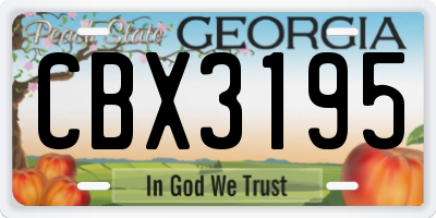 GA license plate CBX3195