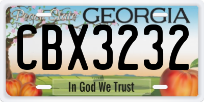 GA license plate CBX3232