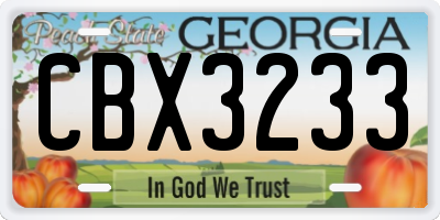 GA license plate CBX3233