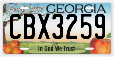 GA license plate CBX3259