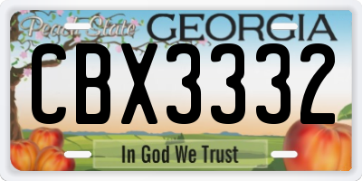 GA license plate CBX3332