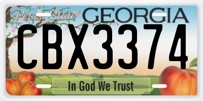 GA license plate CBX3374