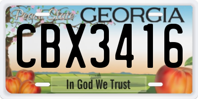 GA license plate CBX3416
