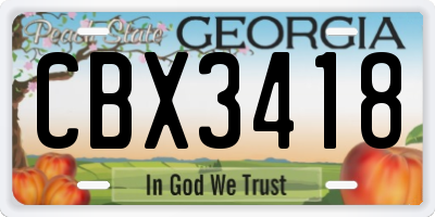 GA license plate CBX3418