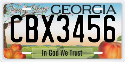 GA license plate CBX3456