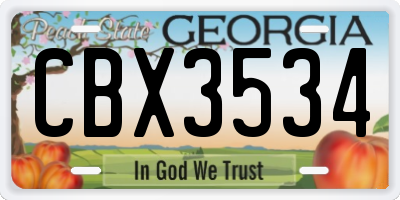 GA license plate CBX3534
