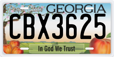GA license plate CBX3625