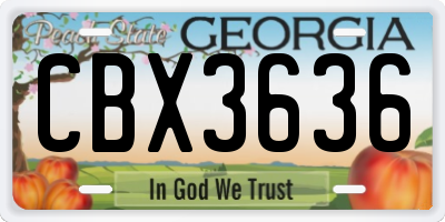 GA license plate CBX3636