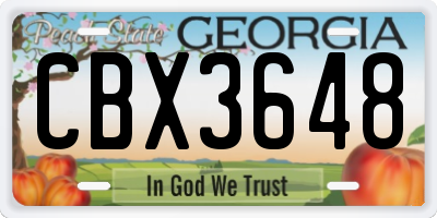 GA license plate CBX3648