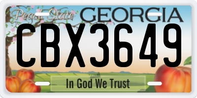 GA license plate CBX3649