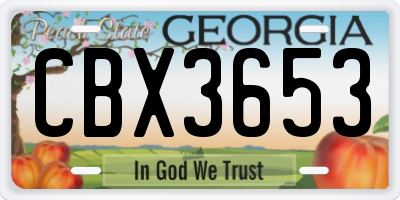 GA license plate CBX3653