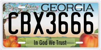 GA license plate CBX3666