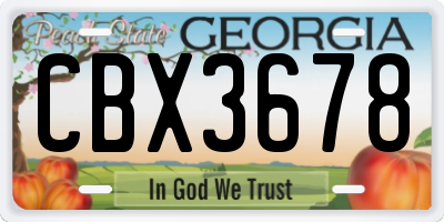 GA license plate CBX3678