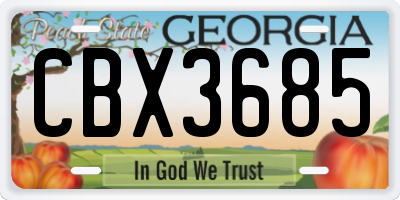 GA license plate CBX3685