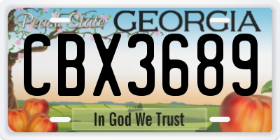 GA license plate CBX3689