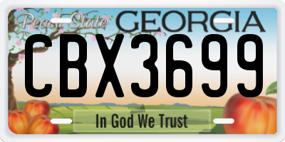 GA license plate CBX3699
