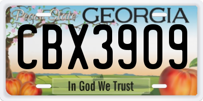 GA license plate CBX3909