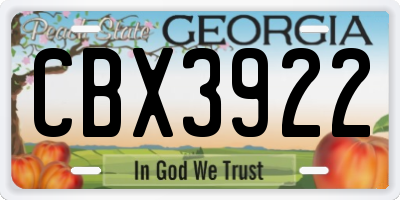 GA license plate CBX3922