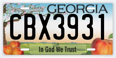 GA license plate CBX3931