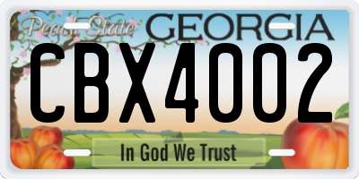 GA license plate CBX4002
