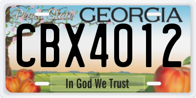 GA license plate CBX4012