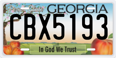 GA license plate CBX5193