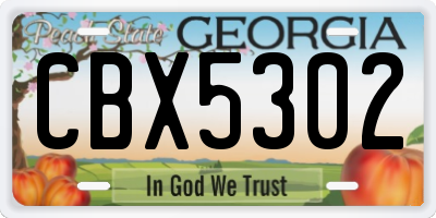 GA license plate CBX5302