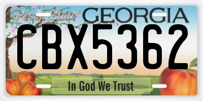 GA license plate CBX5362