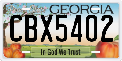 GA license plate CBX5402