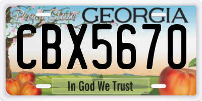 GA license plate CBX5670