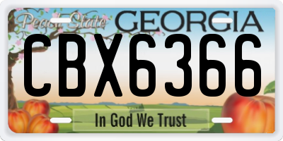 GA license plate CBX6366