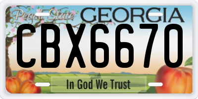 GA license plate CBX6670