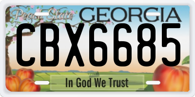 GA license plate CBX6685