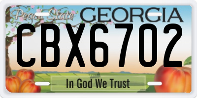 GA license plate CBX6702