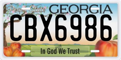 GA license plate CBX6986