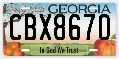 GA license plate CBX8670