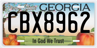 GA license plate CBX8962