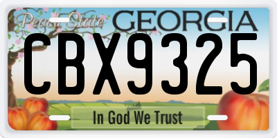 GA license plate CBX9325