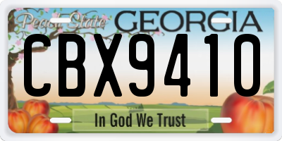 GA license plate CBX9410