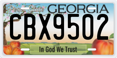 GA license plate CBX9502