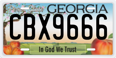 GA license plate CBX9666