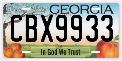 GA license plate CBX9933