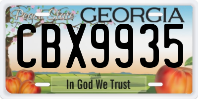 GA license plate CBX9935