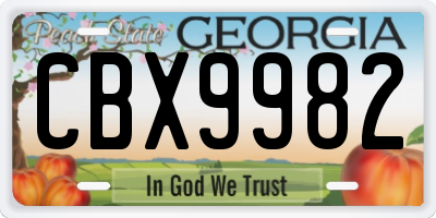 GA license plate CBX9982