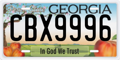 GA license plate CBX9996